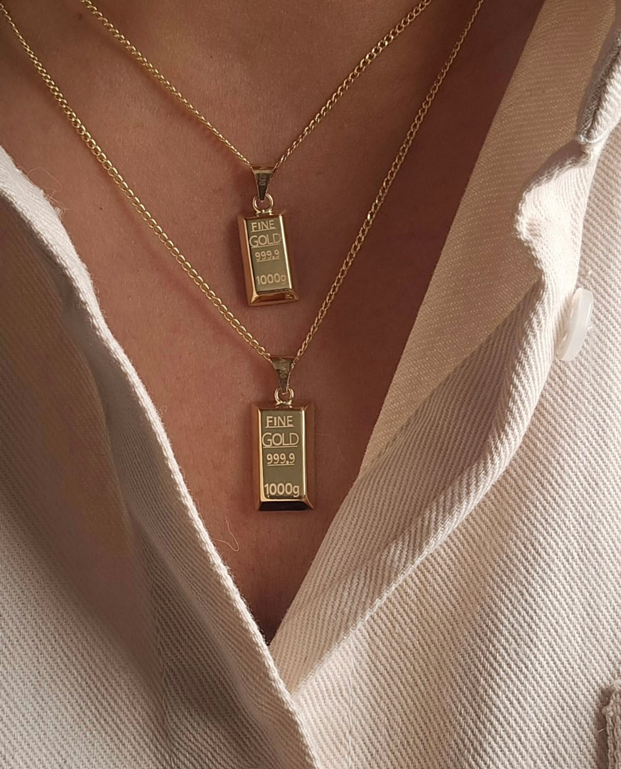 پلاک گردن-مدال سه بعدی شمش طلا